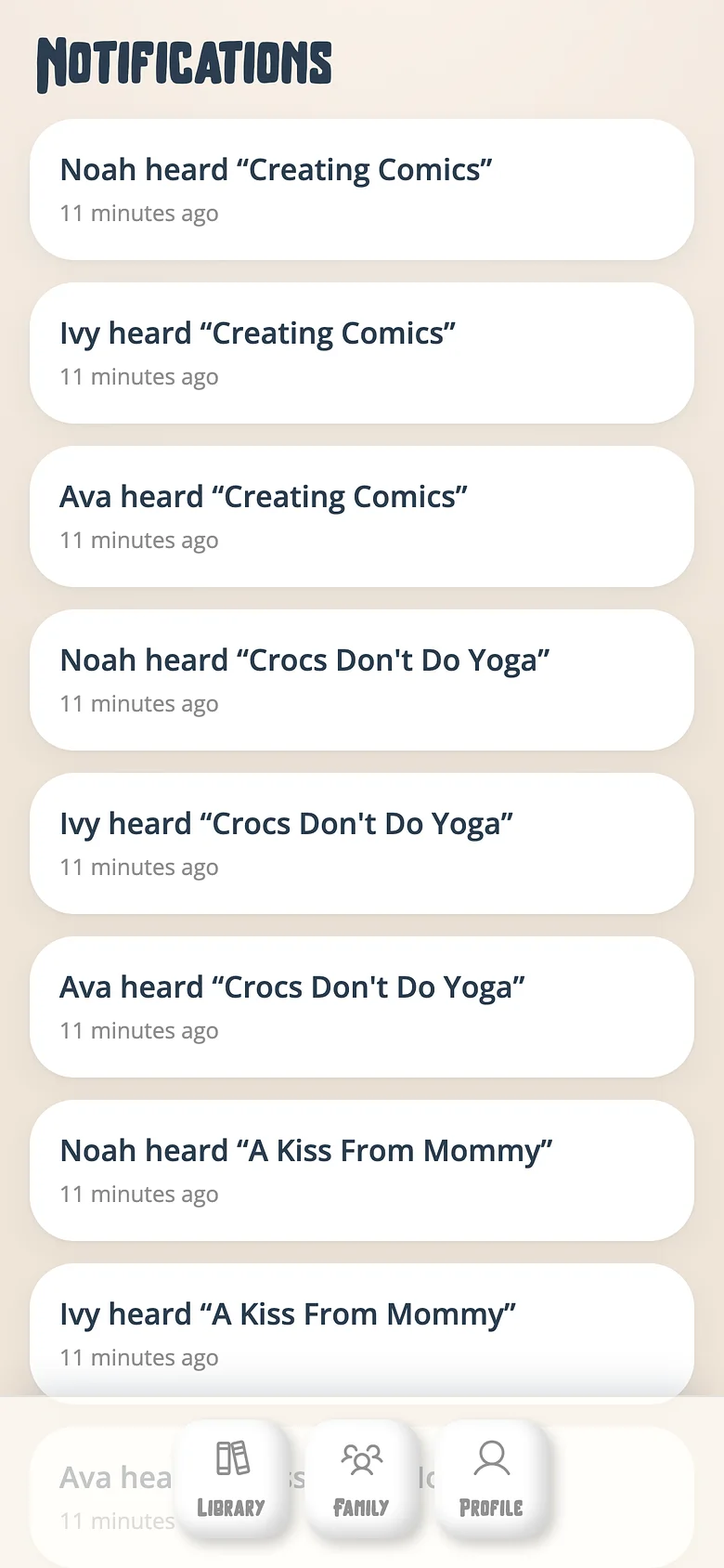 The Voicebooks notifications inbox